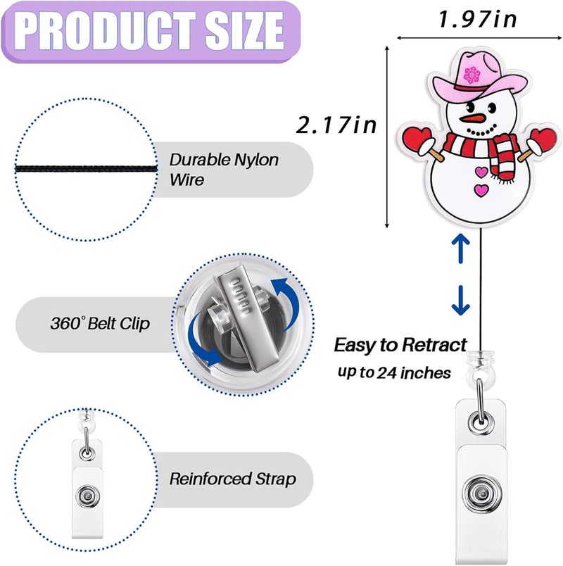 Bydevia Cute Cowgirl Snowman Badge Reel Retractable, Christmas Badge Reel for Nurse Nursing Student RN MA CNA LPN Medical Worker & Teacher, Funny Holiday Nurse Gifts, Winter Badge Holder with Alligator Clip - Image 2